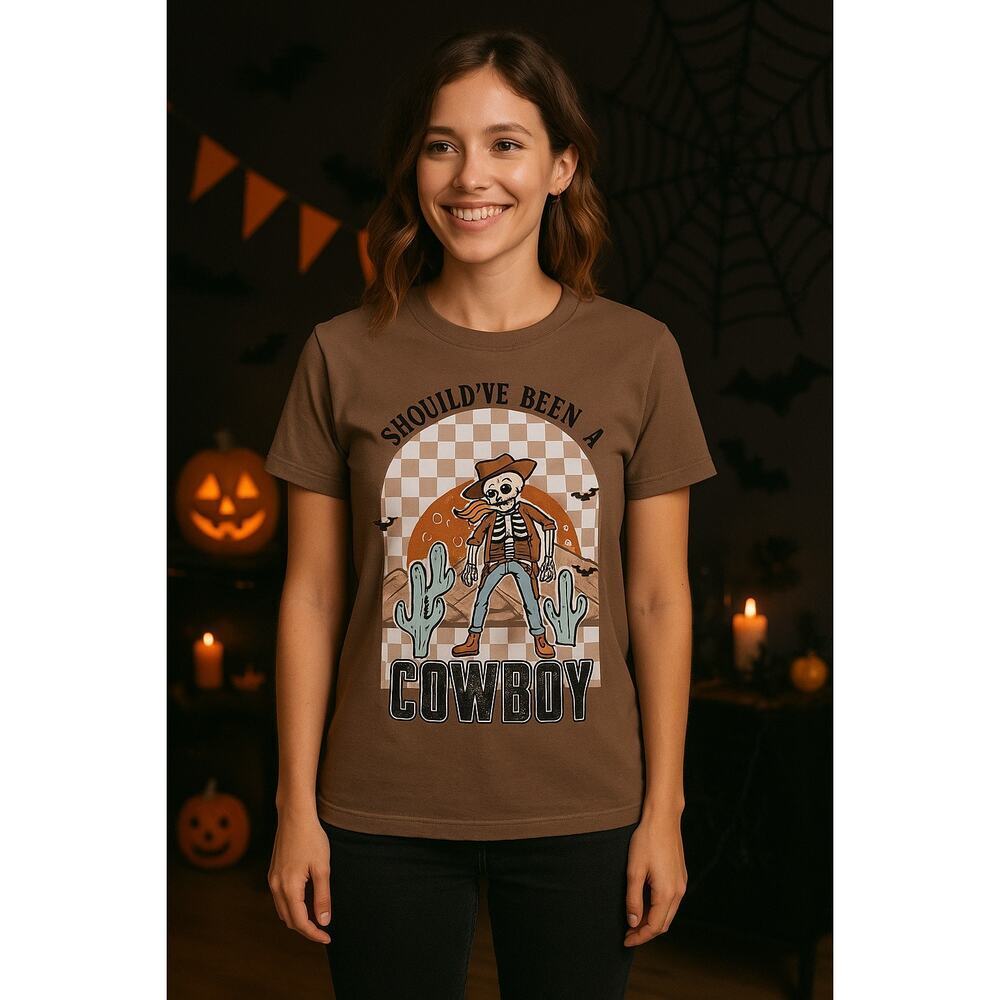 Comfort‎ Colors Should’ve Been a Cowboy Skeleton Graphic Tee Western Halloween